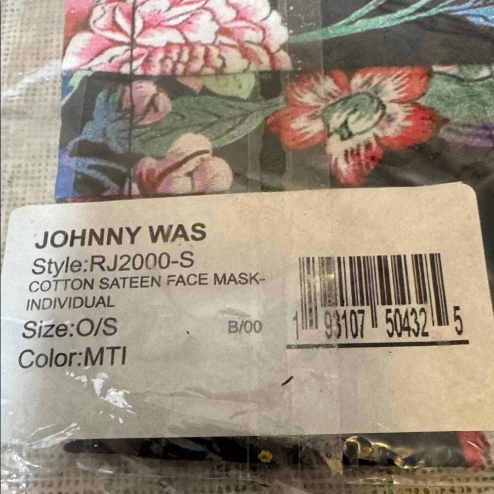 Johnny Was Navy Cotton Sateen Floral Face Mask Interior Pocket for Filter NIP